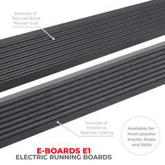 Go Rhino 2dr E-BOARD E1 Electric Running Board Kit (No Drill) -2021+ Ford Bronco- Tex. Blk - GOR20413157PC