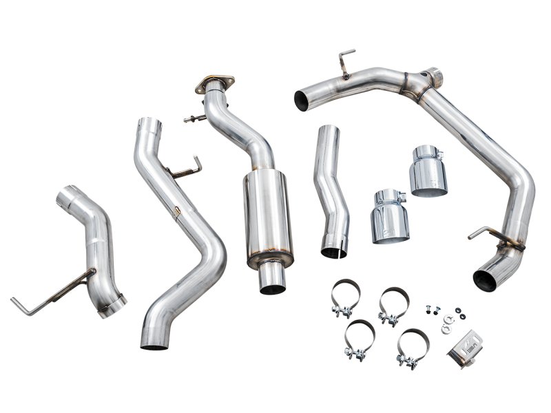 AWE Tuning 0FG Dual Rear Exit Exhaust w/Chrome Silver Tips & Bash Guard - 2021+ Ford Bronco - AWE3015-32456