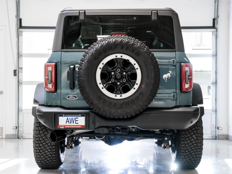 AWE Tuning 0FG Single Rear Exit Exhaust w/Diamond Black Tip & Bash Guard - 2021+ Ford Bronco - AWE3015-23789