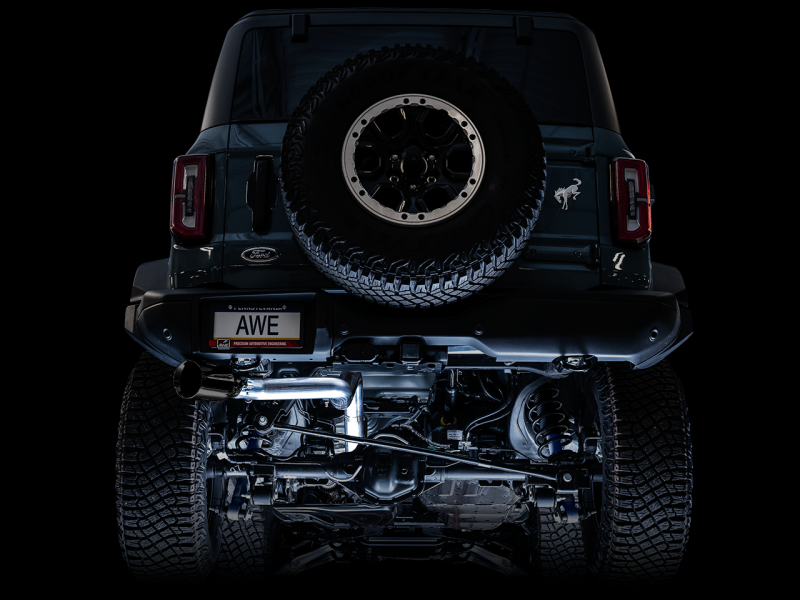 AWE Tuning 0FG Single Rear Exit Exhaust w/Diamond Black Tip & Bash Guard - 2021+ Ford Bronco - AWE3015-23789